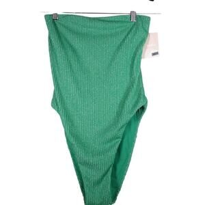 Sample Andie Swim Women's Strapless Kauai Swimsuit Green Glitter Stripe Sz Small